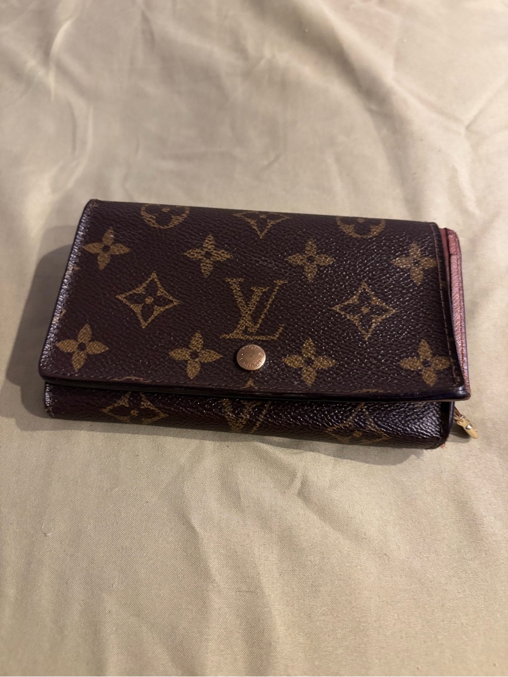 Louis Vuitton Monogram Canvas Wallet with Pink Trim